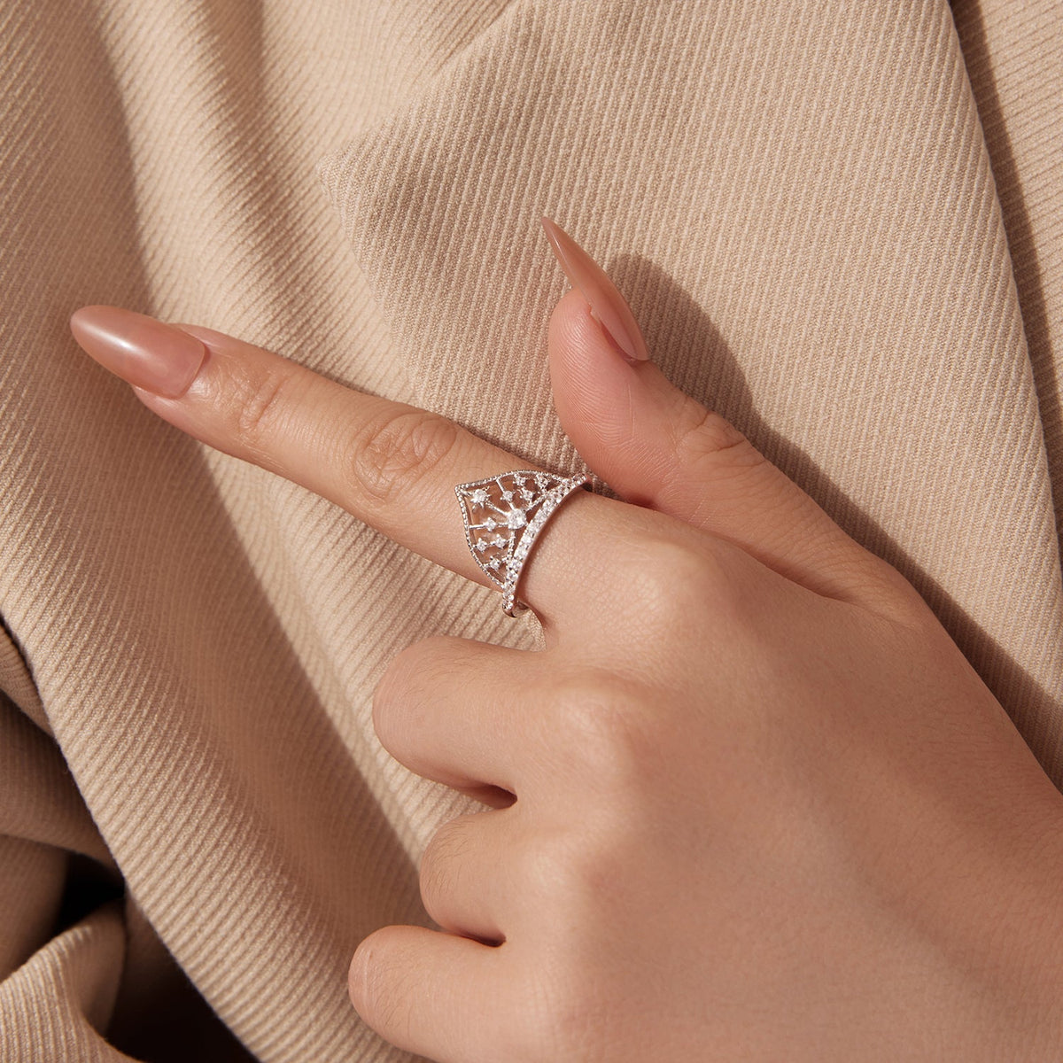 Sterling Silver White Gold Plated Pavé CZ Ring