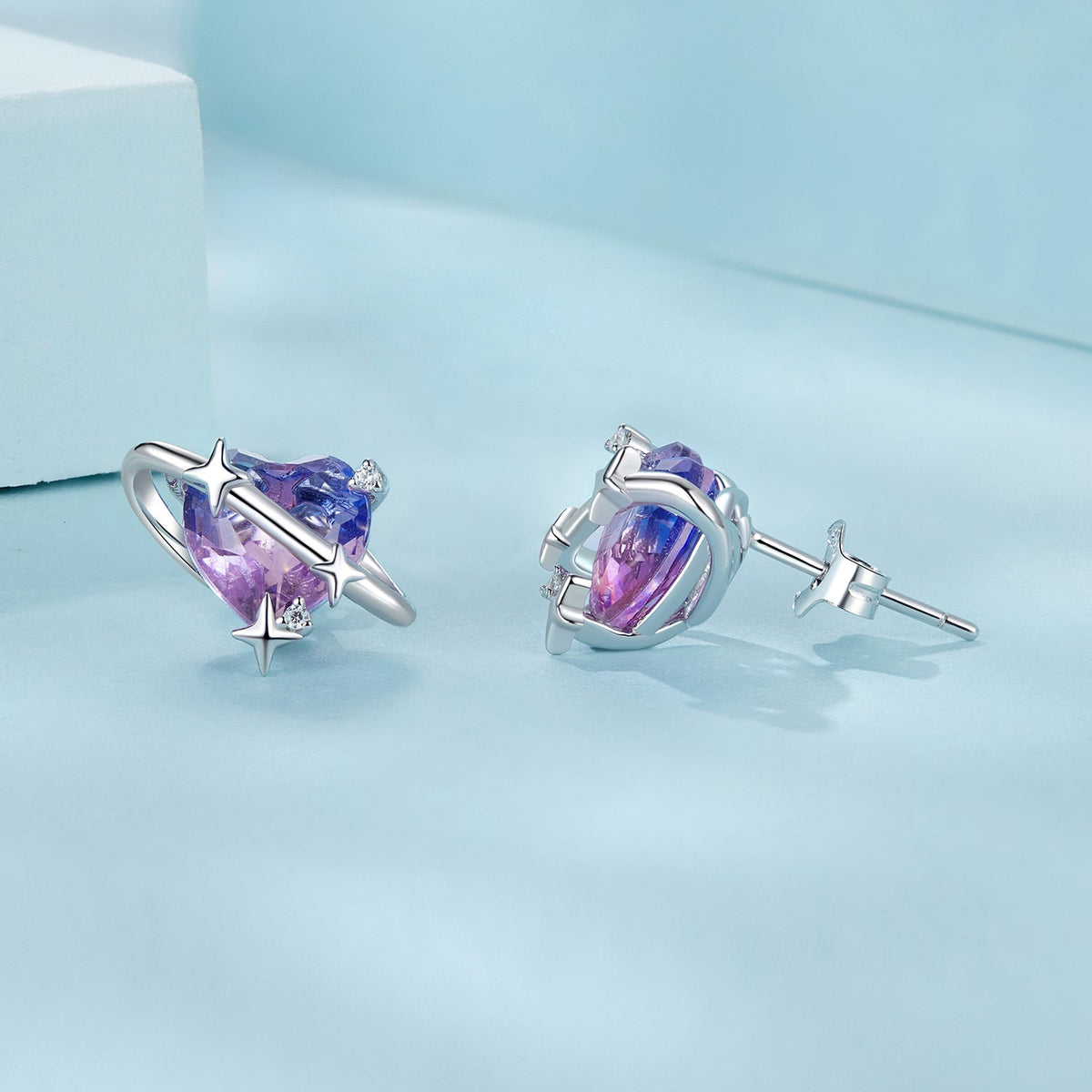 Sterling Silver Cubic Zirconia and Glass White Gold Plated Earrings