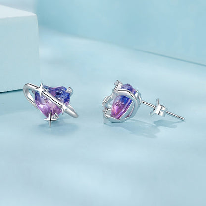 Sterling Silver Cubic Zirconia and Glass White Gold Plated Earrings