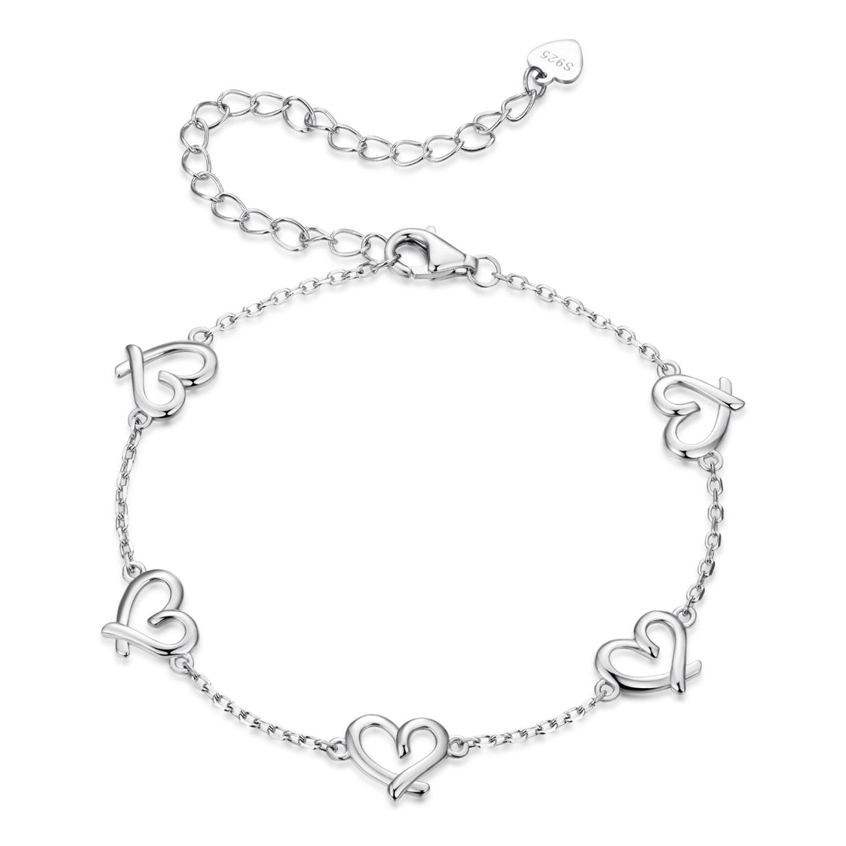 White Gold Plated Sterling Silver Heart Bracelet