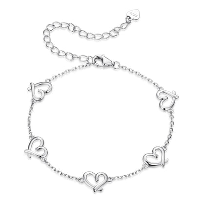 White Gold Plated Sterling Silver Heart Bracelet