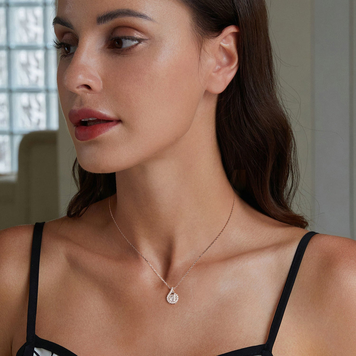 Sterling Silver Moissanite and CZ Pavé Pendant Necklace