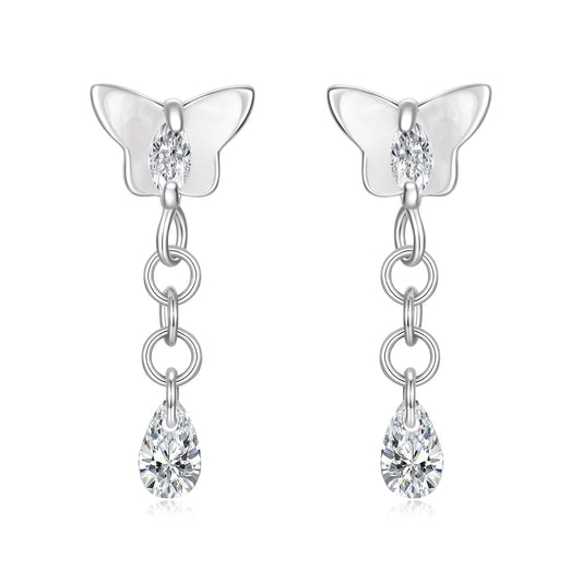 Sterling Silver & Brass White Gold Plated Nacre & CZ Pavé Earrings