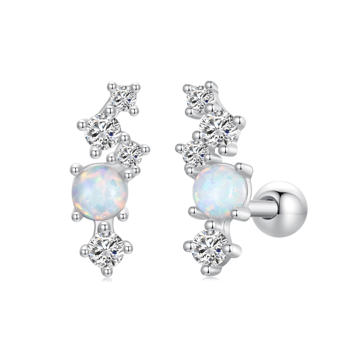 Sterling Silver Translucent Opal Pavé Drop Earrings