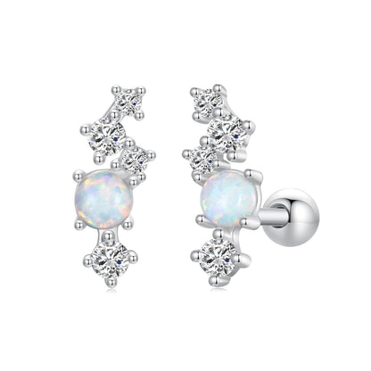 Sterling Silver Translucent Opal Pavé Drop Earrings