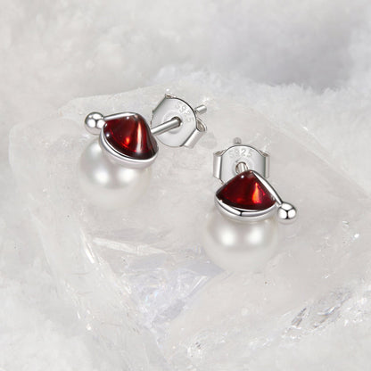 Sterling Silver White Gold Plated Enamel Shell Pearl Earrings