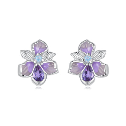 Sterling Silver White Gold Plated Nano Opal and CZ Pavé Stud Earrings