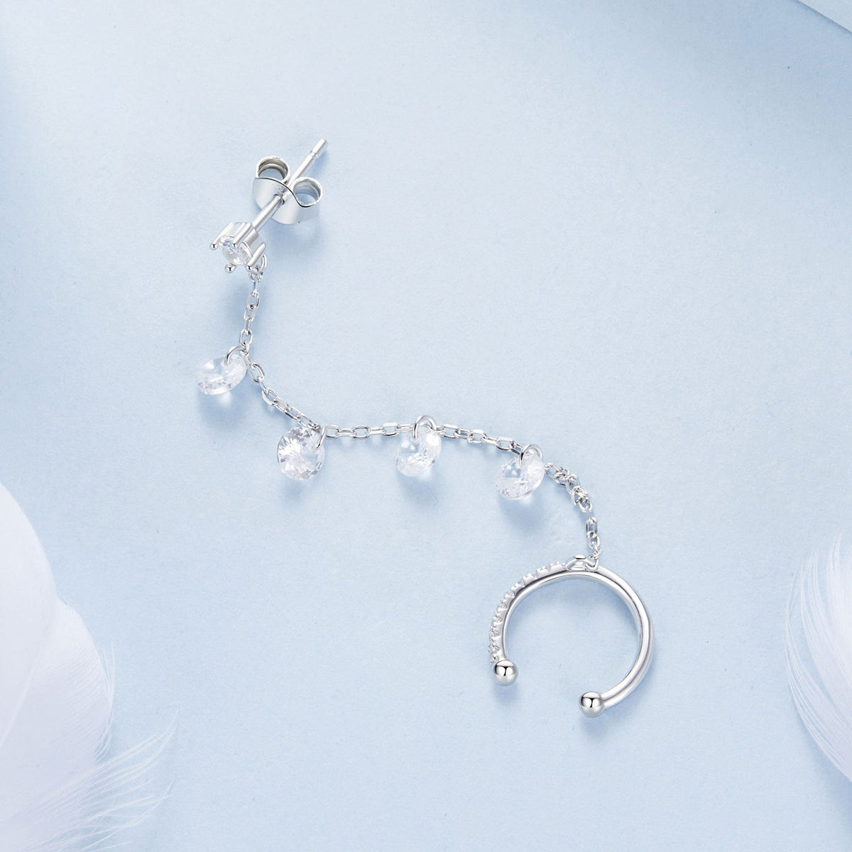 Sterling Silver White Gold Plated Pave CZ Drop Earrings
