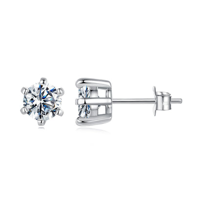Sterling Silver White Gold Plated Moissanite Stud Earrings