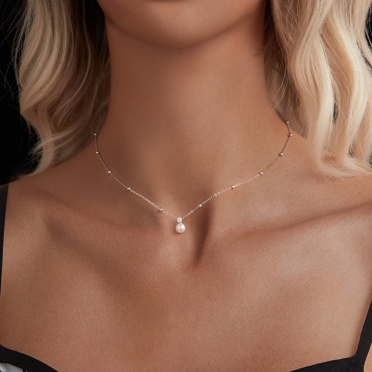 Sterling Silver Moissanite and Freshwater Pearl Necklace