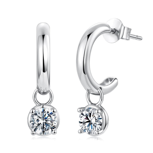 White Gold Plated Sterling Silver Moissanite and Pavé CZ Earrings