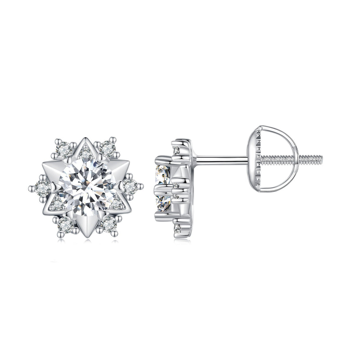 Sterling Silver Moissanite and Cubic Zirconia Pavé Earrings