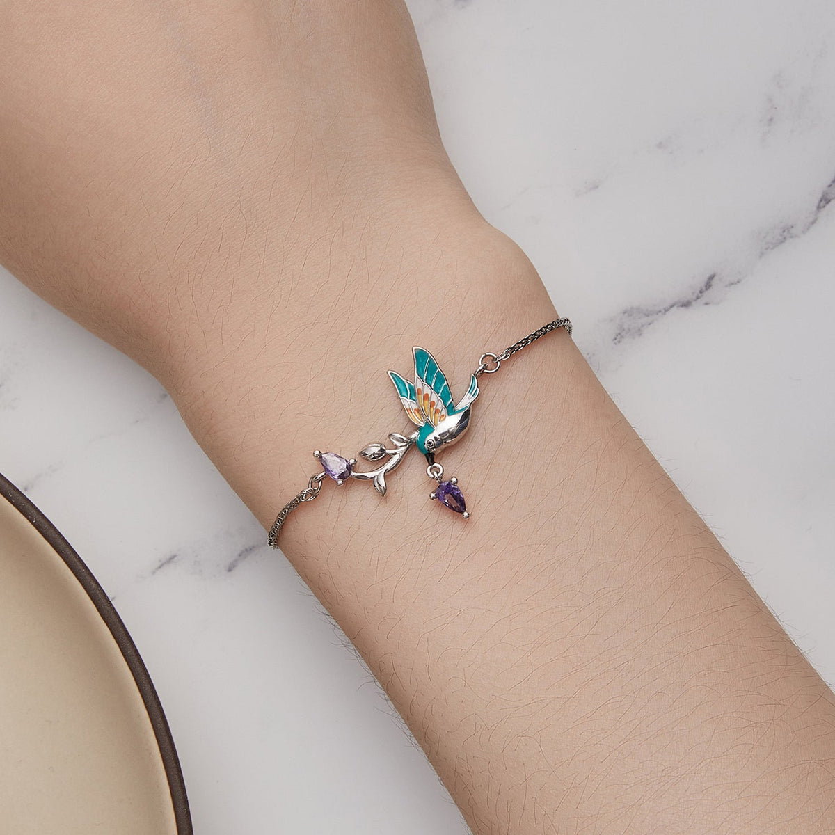 Sterling Silver Enamel Cubic Zirconia Bracelet