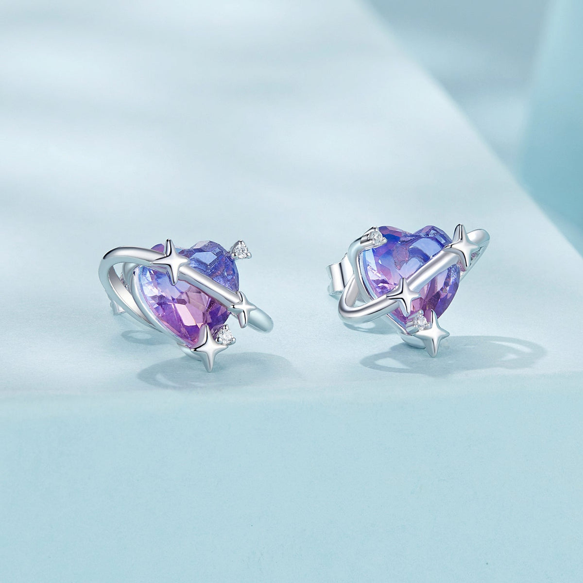 Sterling Silver Cubic Zirconia and Glass White Gold Plated Earrings