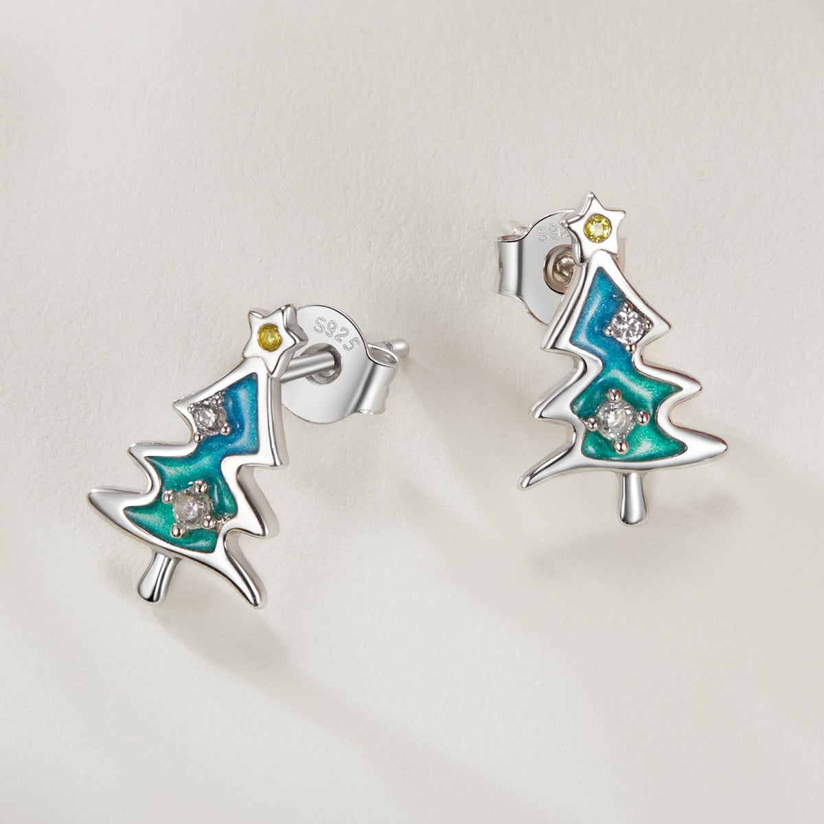 Sterling Silver Enamel Pavé CZ Earrings
