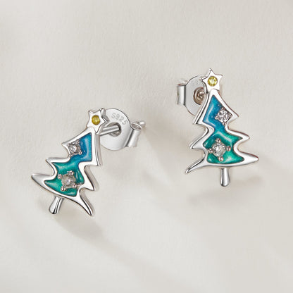 Sterling Silver Enamel Pavé CZ Earrings
