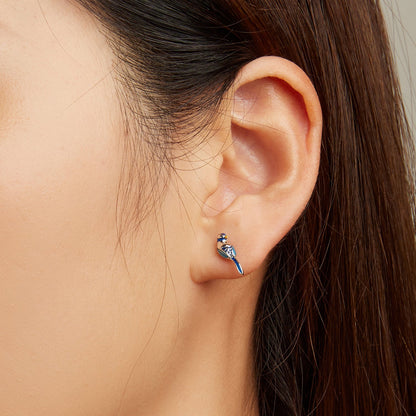Sterling Silver Enamel Pavé CZ Bird Stud Earrings
