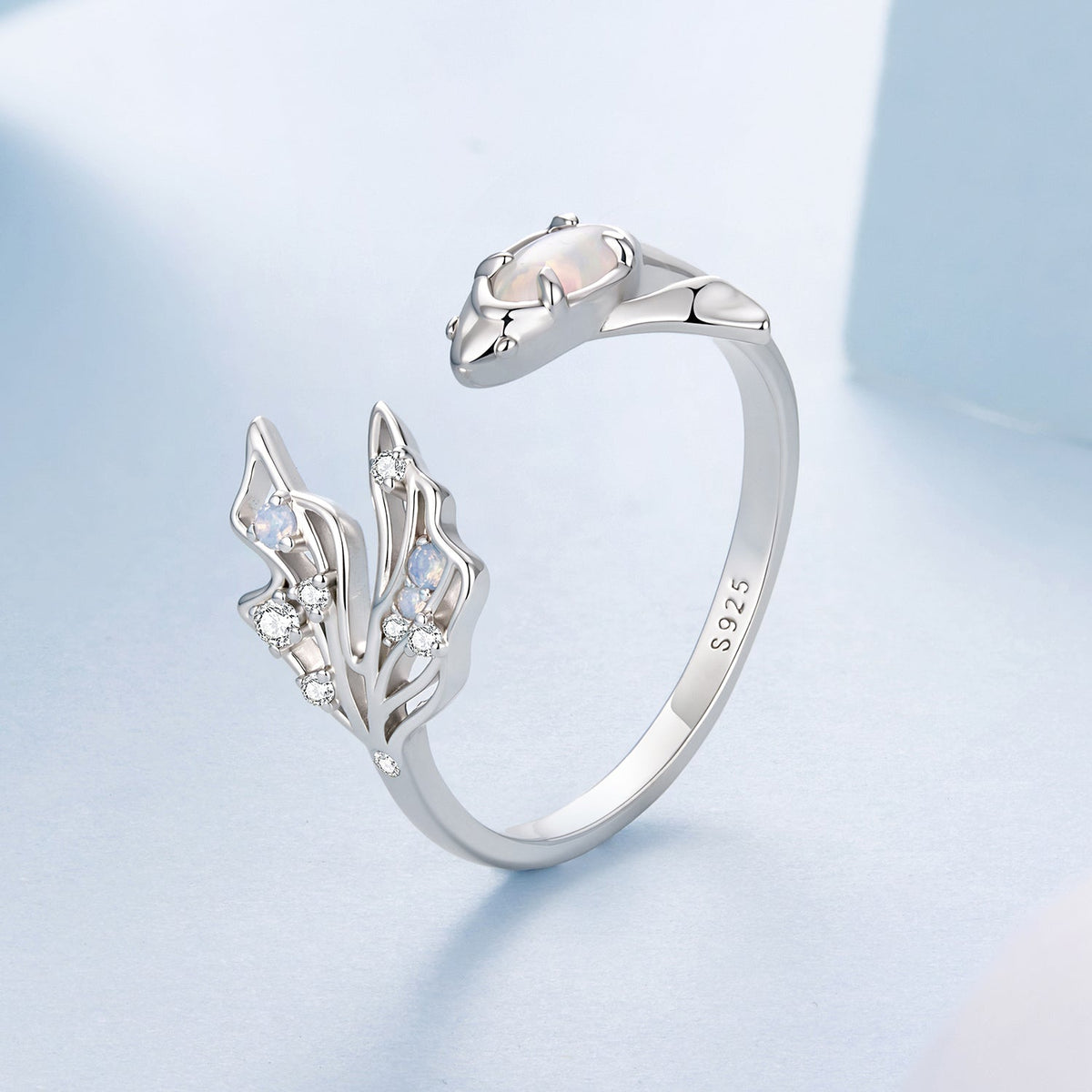 Sterling Silver White Gold Plated Nano Opal and CZ Ring
