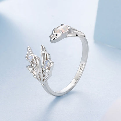 Sterling Silver White Gold Plated Nano Opal and CZ Ring