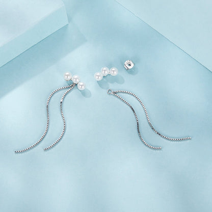 Sterling Silver White Gold Plated Shell Pearl Drop Earrings