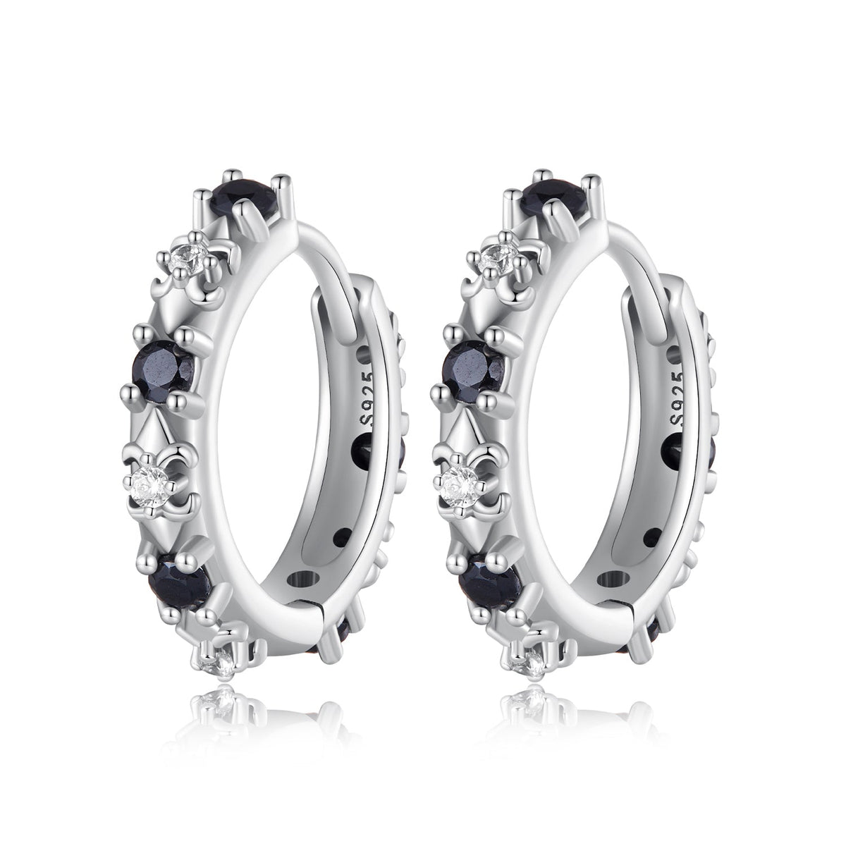Oxidized Sterling Silver Pavé Cubic Zirconia Hoop Earrings