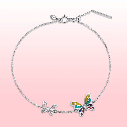 Sterling Silver Platinum Plated Adjustable Butterfly Enamel Bracelet