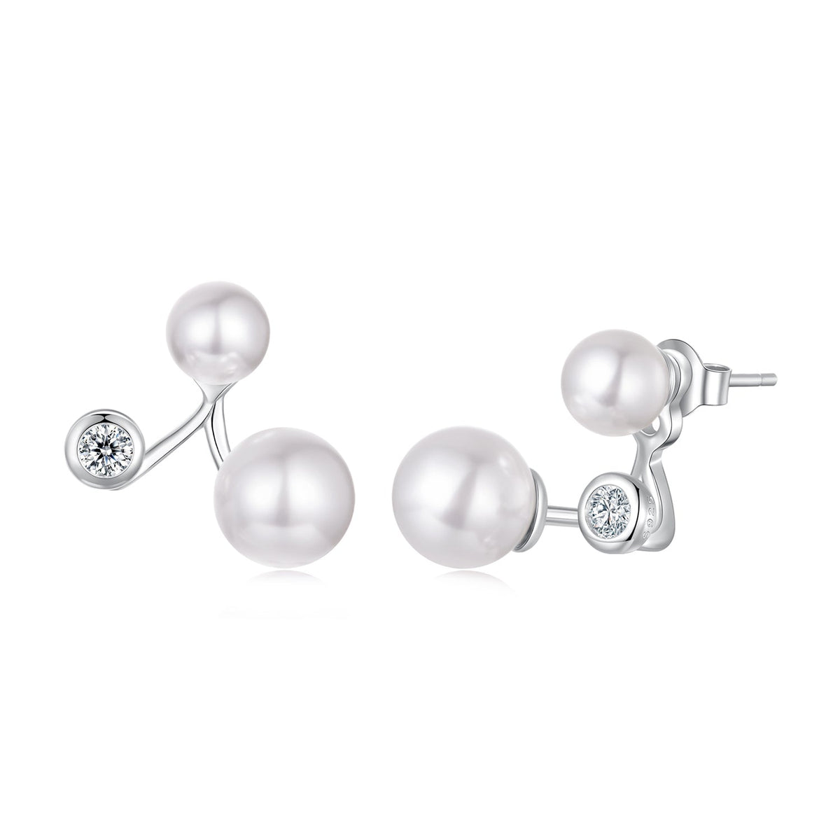 Sterling Silver CZ and Synthetic Pearl Earrings