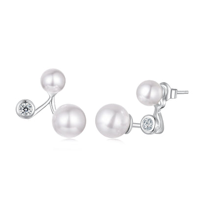 Sterling Silver CZ and Synthetic Pearl Earrings