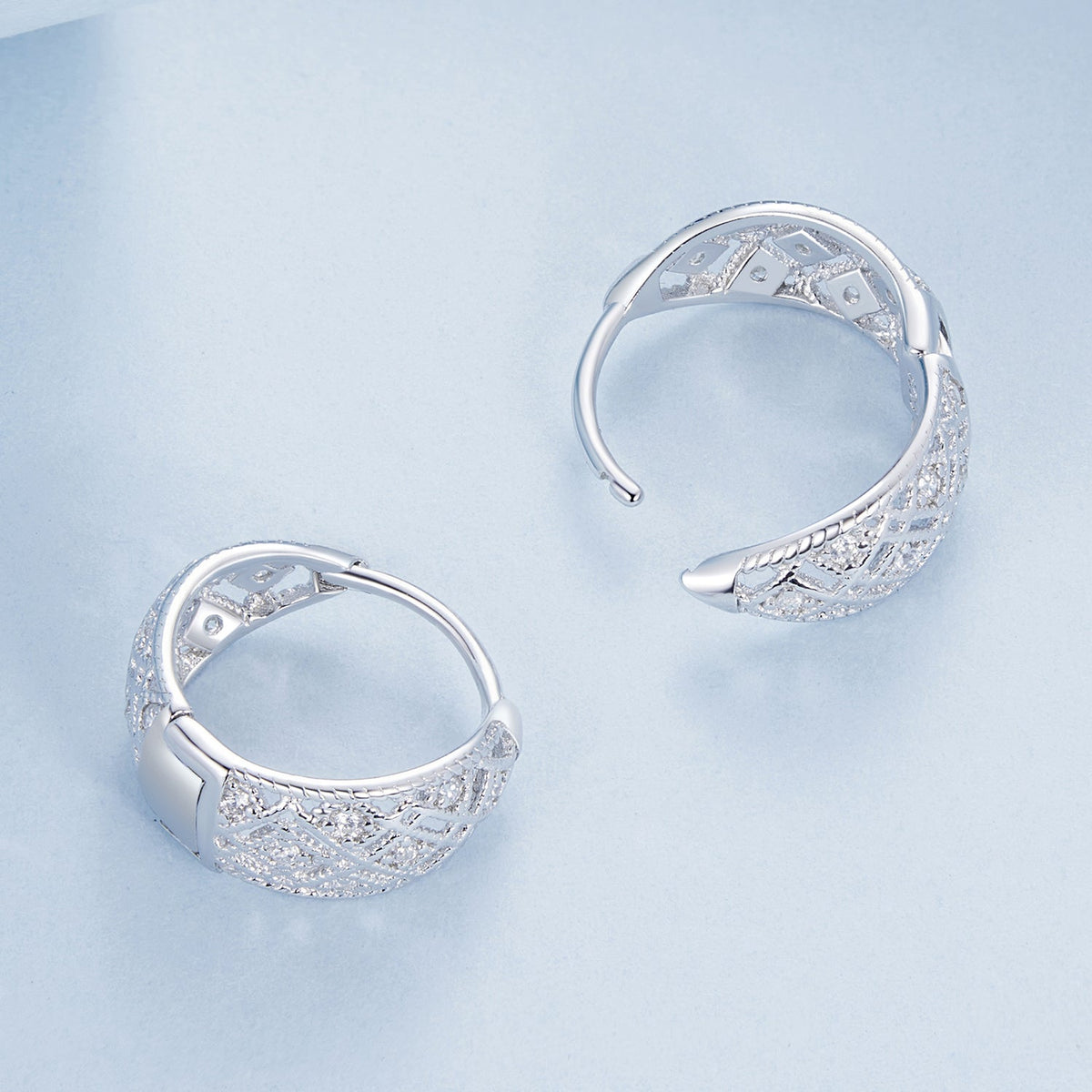 Sterling Silver White Gold Plated Pave CZ Earrings