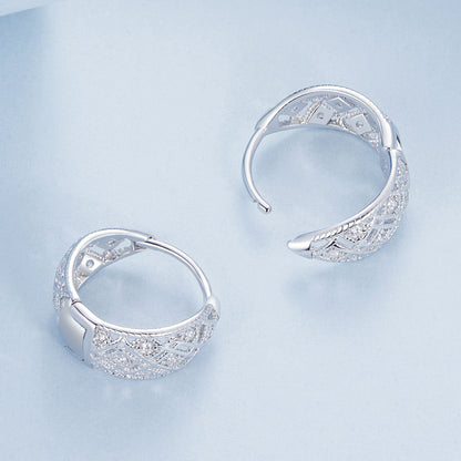 Sterling Silver White Gold Plated Pave CZ Earrings