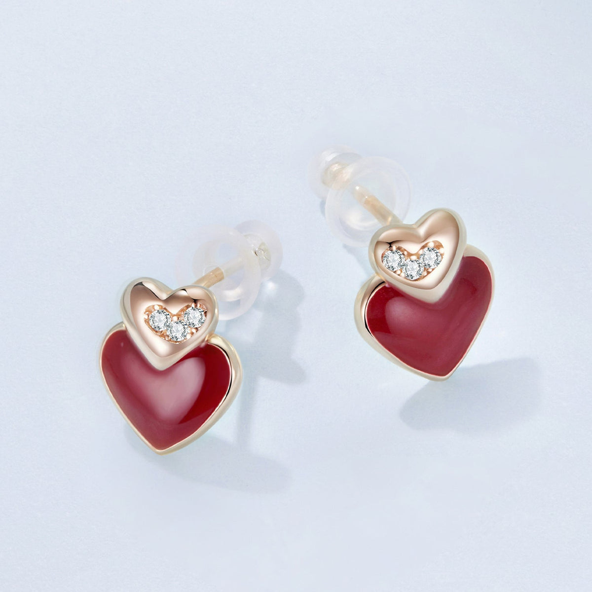 925 Sterling Silver Cubic Zirconia Enamel Rose Gold Plated Earrings