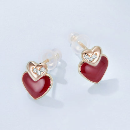 925 Sterling Silver Cubic Zirconia Enamel Rose Gold Plated Earrings