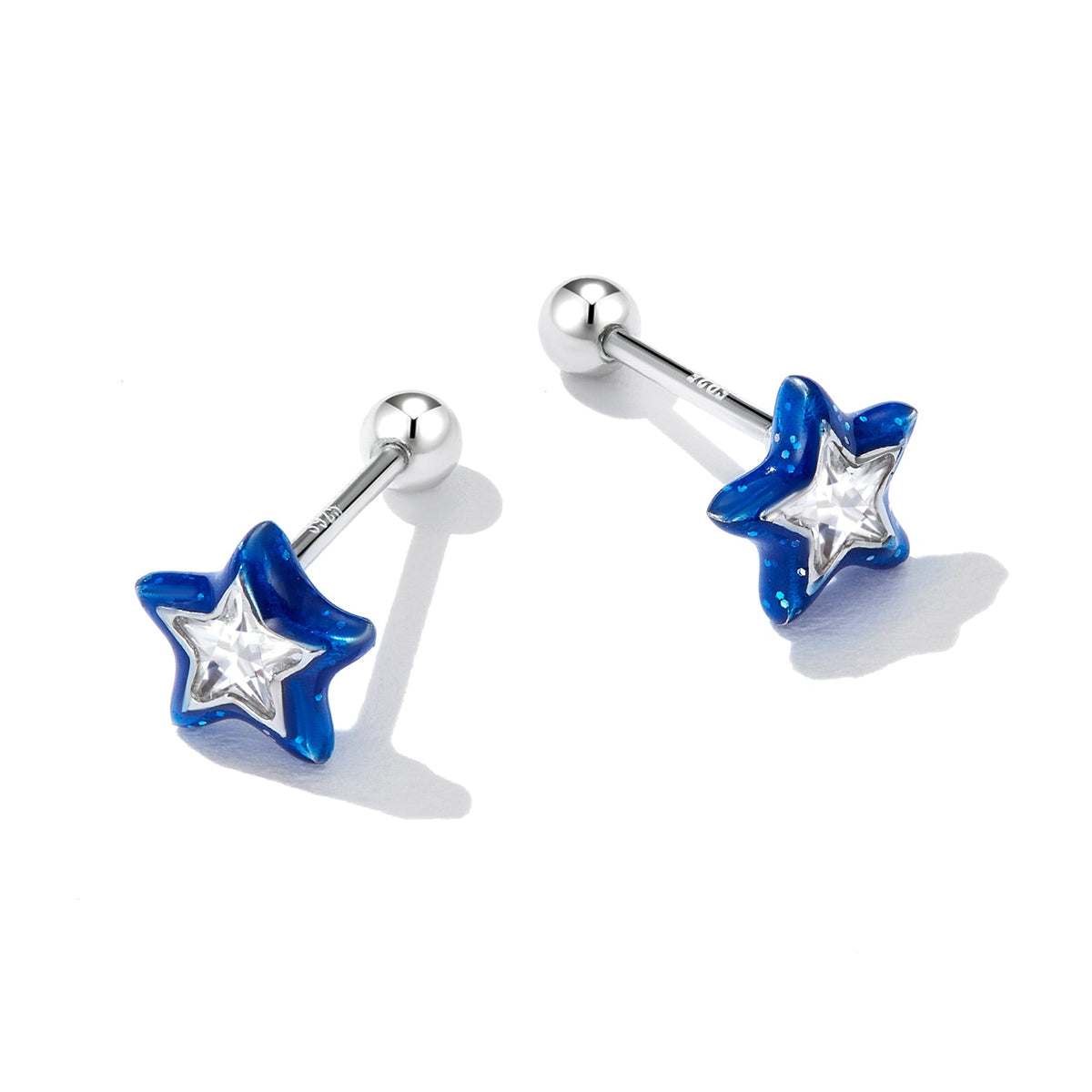 Sterling Silver Enamel Cubic Zirconia Stud Earrings