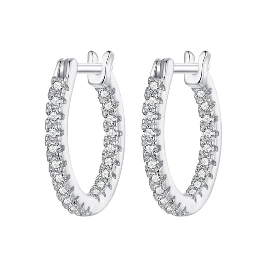 Sterling Silver Pave Cubic Zirconia Hoop Earrings