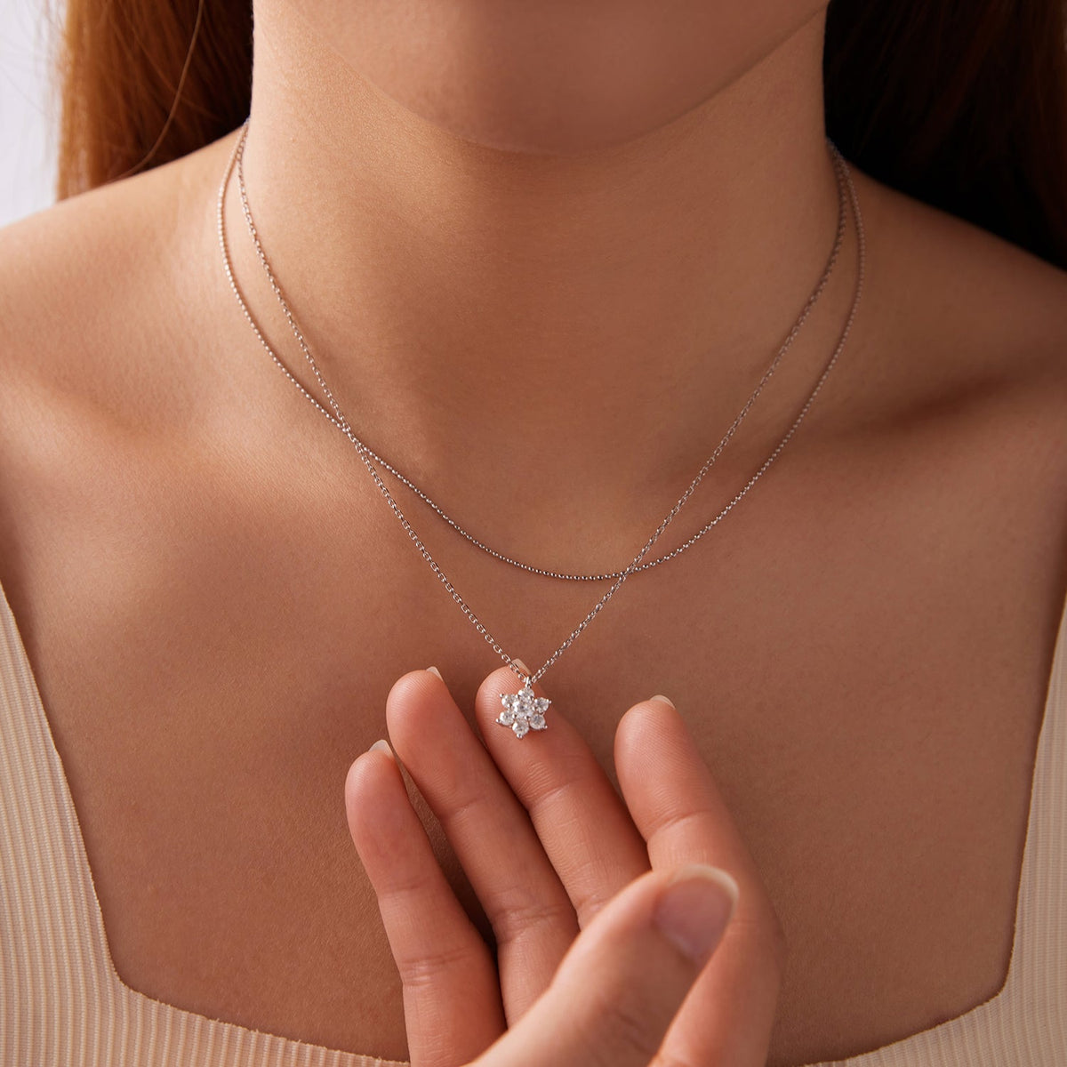 Sterling Silver White Gold Plated Moissanite Necklace
