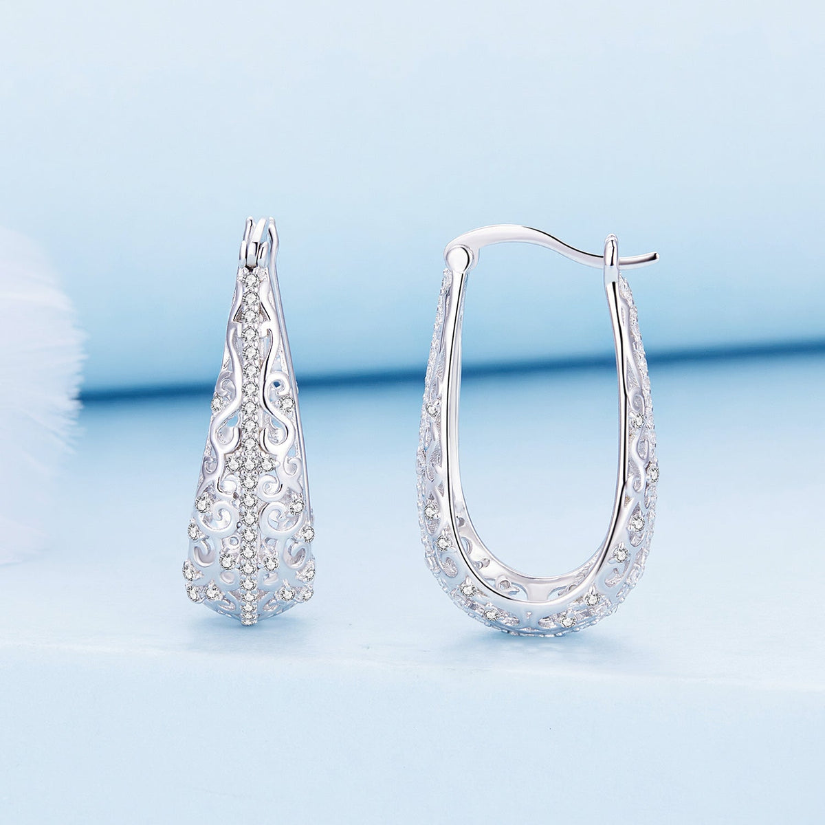 Sterling Silver Pavé Cubic Zirconia Hoop Earrings