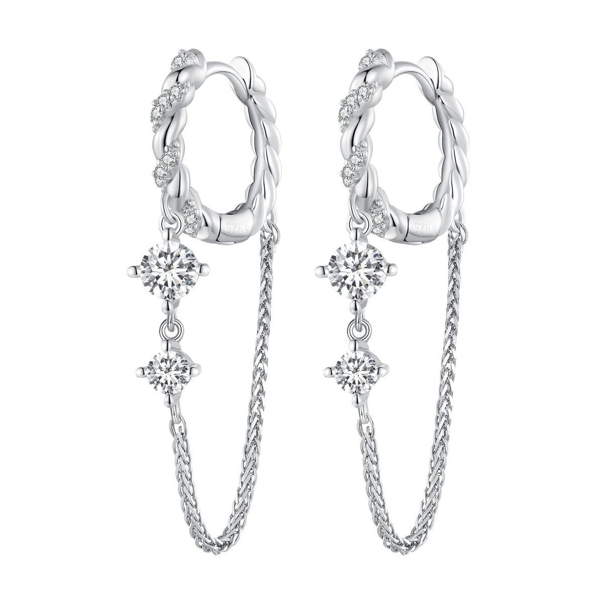 Sterling Silver Cubic Zirconia Pavé Hoop Earrings