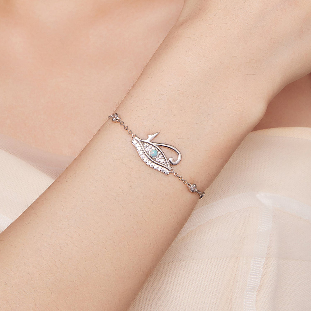 Sterling Silver Translucent Opal and CZ Pavé Bracelet