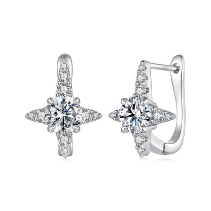 925 Sterling Silver White Gold Plated 0.50 Carat Moissanite Pavé CZ 1.3cm Earrings for Women