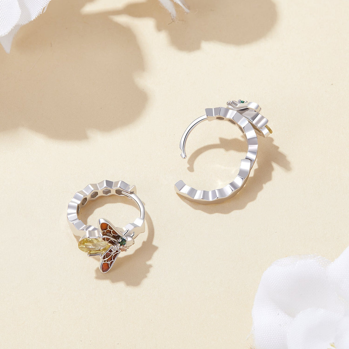 Sterling Silver Enamel Pavé CZ Hoop Earrings