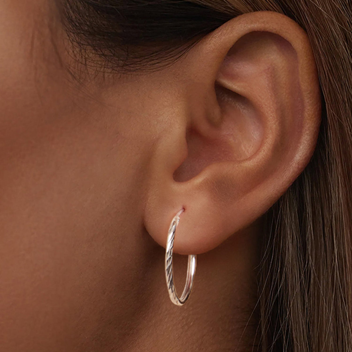 White Gold Plated Sterling Silver Hoop Earrings
