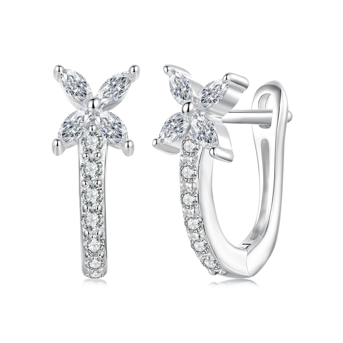 Sterling Silver White Gold Plated Cubic Zirconia Pavé Earrings