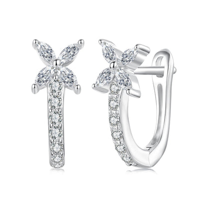 Sterling Silver White Gold Plated Cubic Zirconia Pavé Earrings