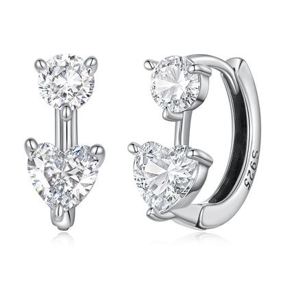 925 Sterling Silver Oxidized Silver Pavé CZ 1.2x0.6cm Hoop Earrings for Women