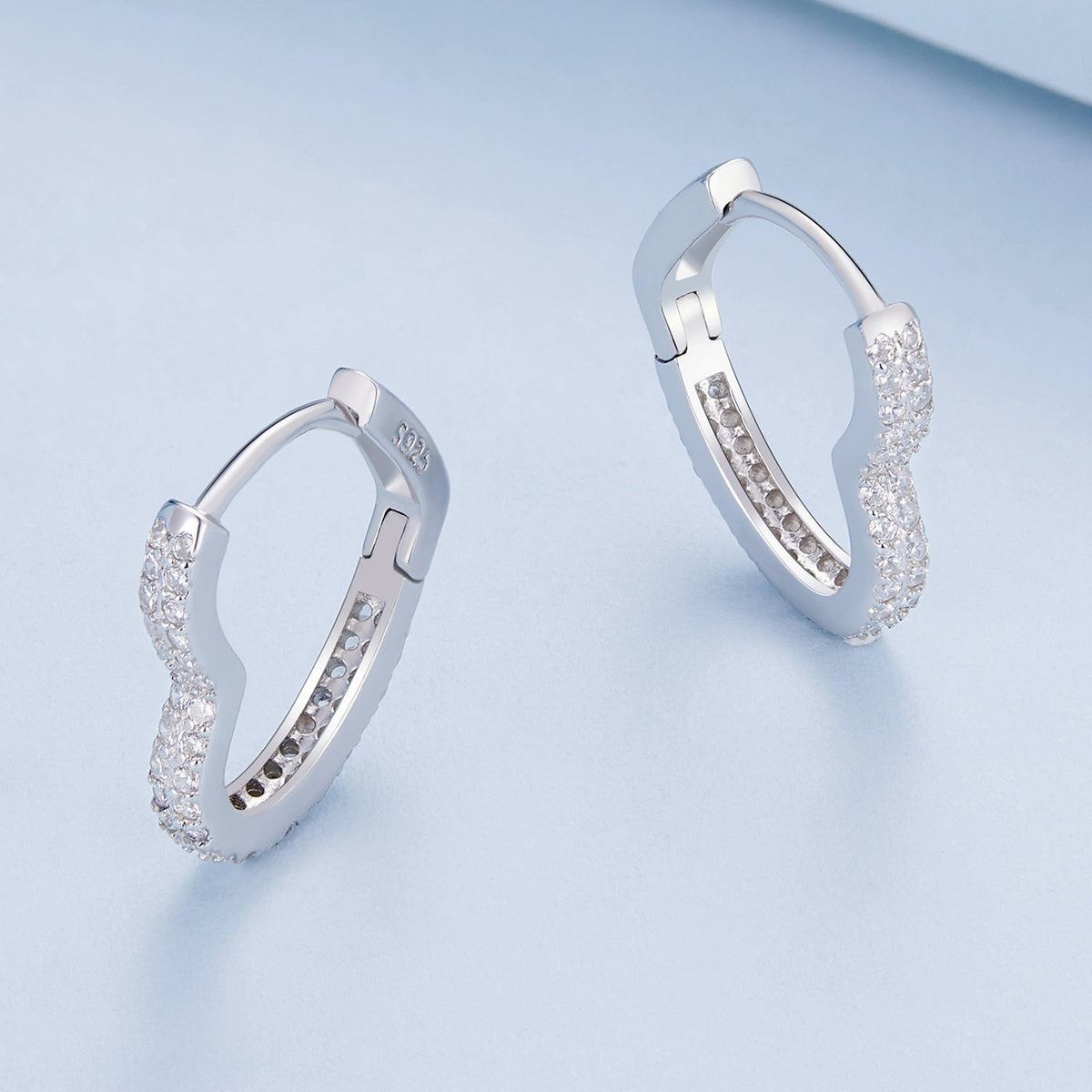Sterling Silver Cubic Zirconia Pave Hoop Earrings