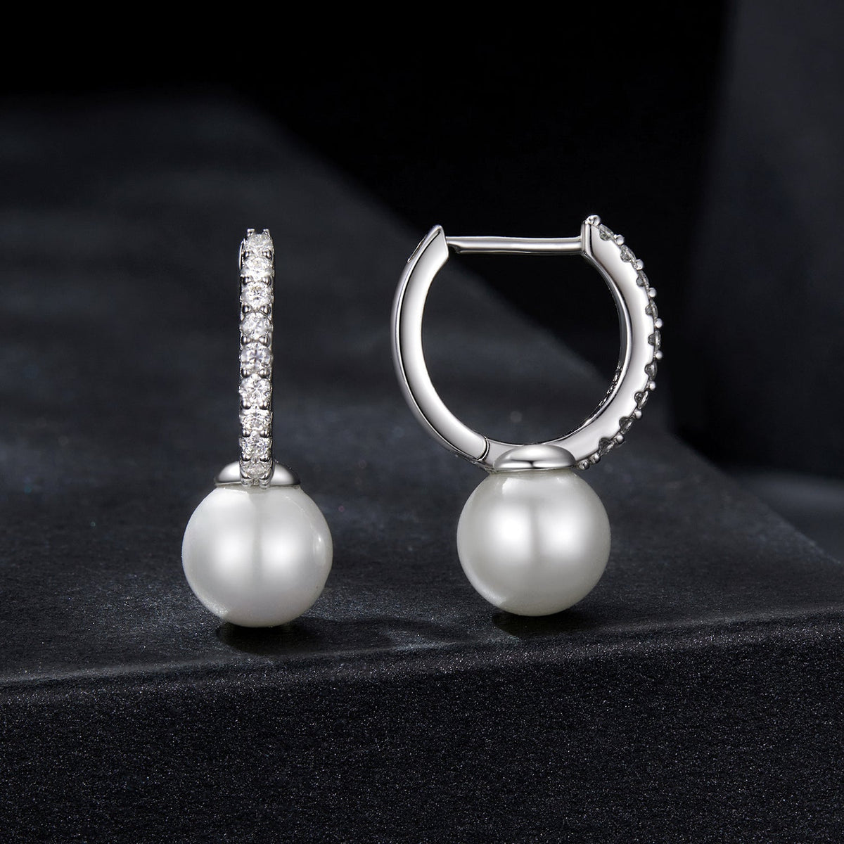 Sterling Silver Moissanite and Shell Pearl Drop Earrings
