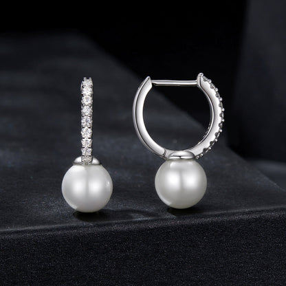 Sterling Silver Moissanite and Shell Pearl Drop Earrings