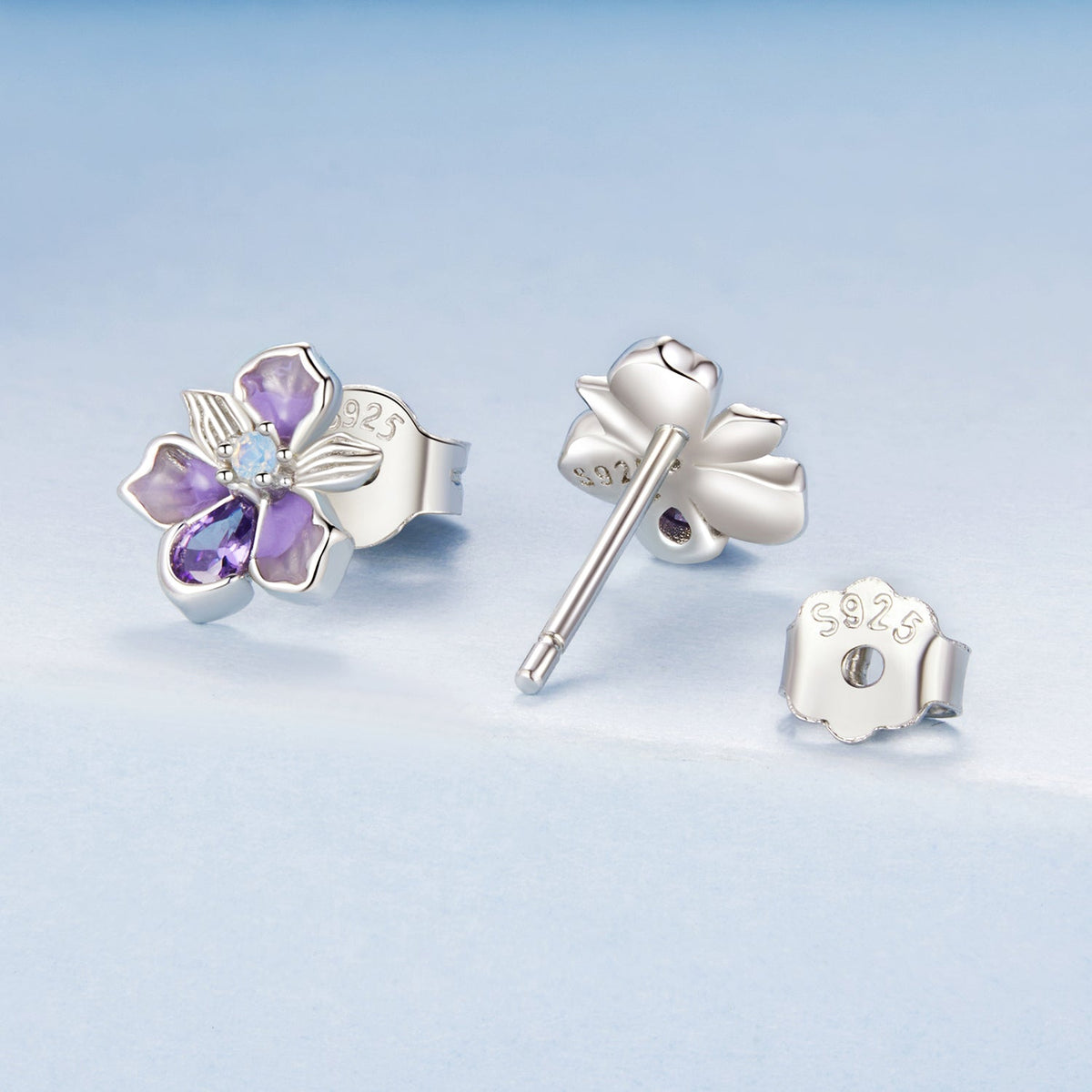 Sterling Silver White Gold Plated Nano Opal and CZ Pavé Stud Earrings