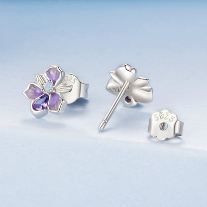 Sterling Silver White Gold Plated Nano Opal and CZ Pavé Stud Earrings