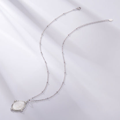 White Gold Plated Sterling Silver Mother of Pearl & CZ Pendant Necklace